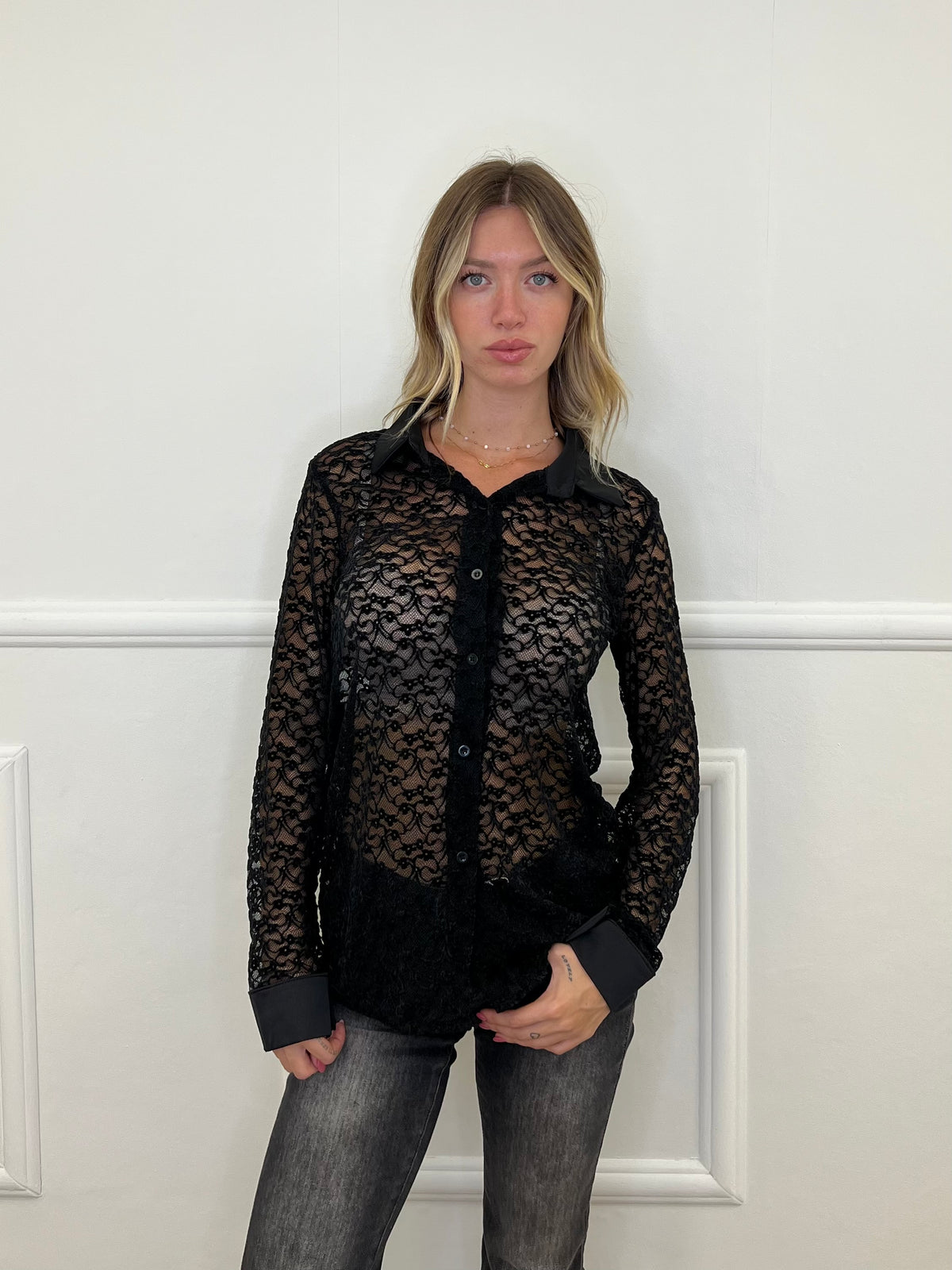 Camicia Pizzo Velluto 121493 Nero