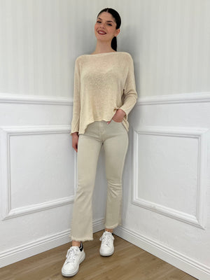 Pantalone Trombetta Sfrangiato 6826 Beige - Bazar Abbigliamento