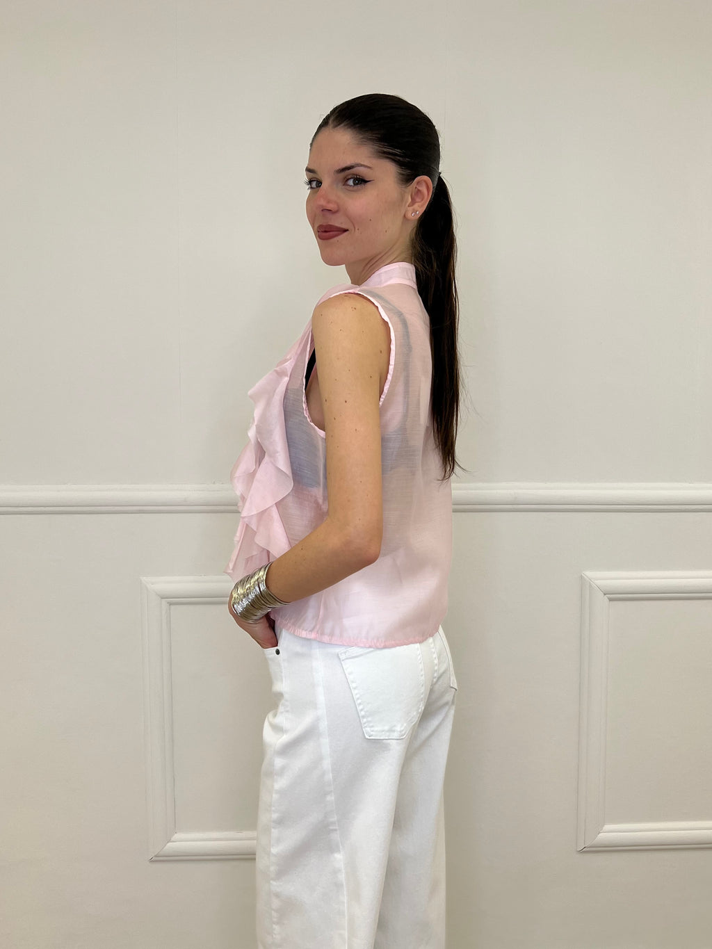 Camicia Smanicata Con Rouches 220-672 Rosa