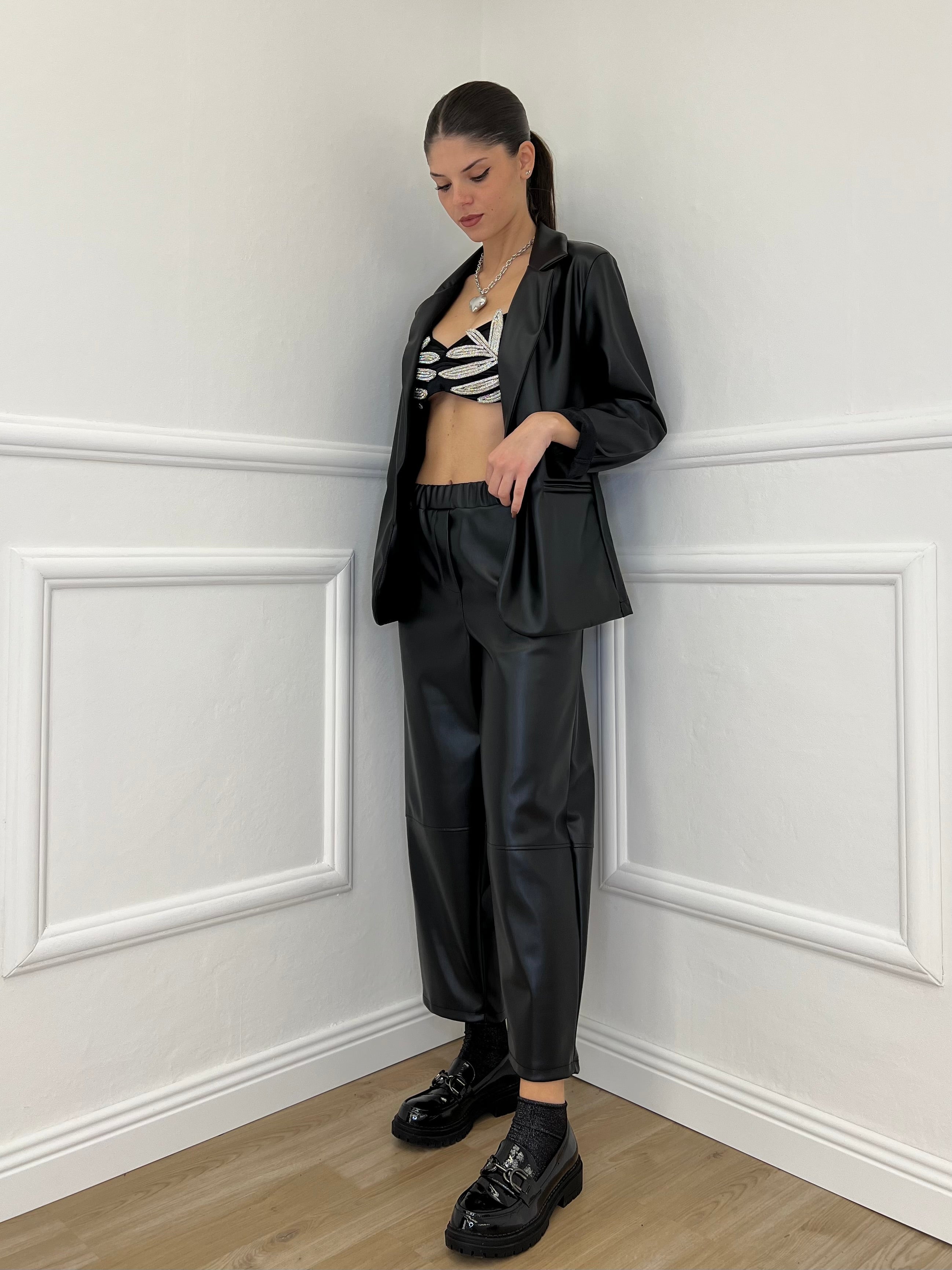 Pantalone Baggy Ecopelle 25348 Nero