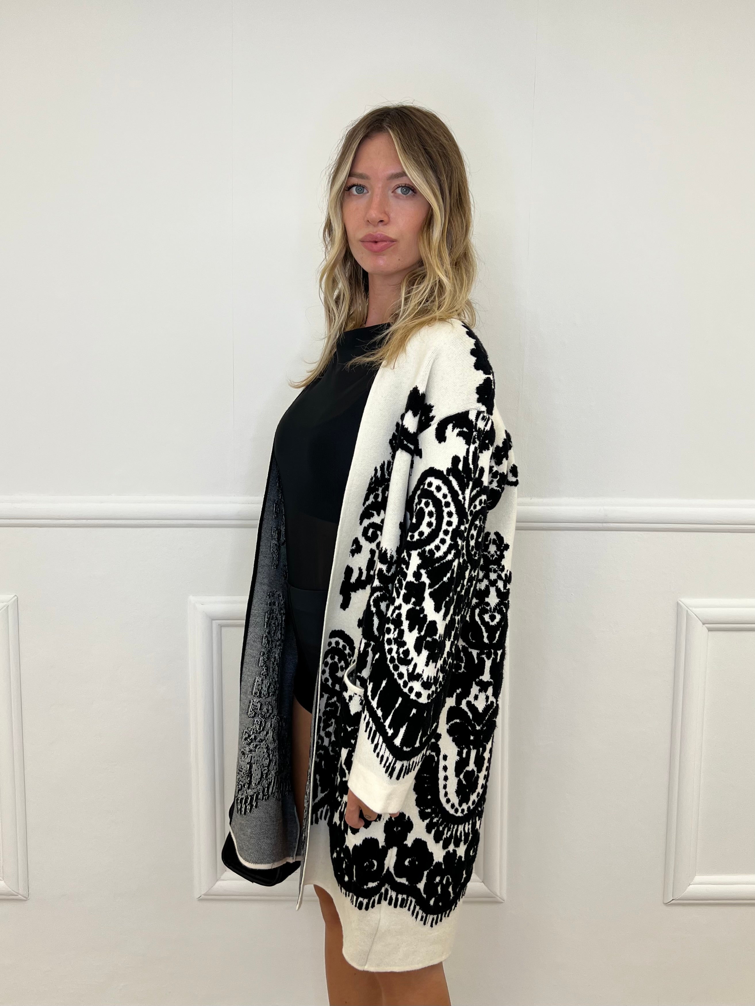 Cardigan Cappotto Jacquard 8201 Bianco