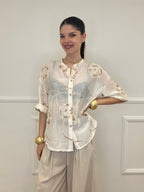Camicia Strop Ricami e Paillettes 93-A03 Ecru