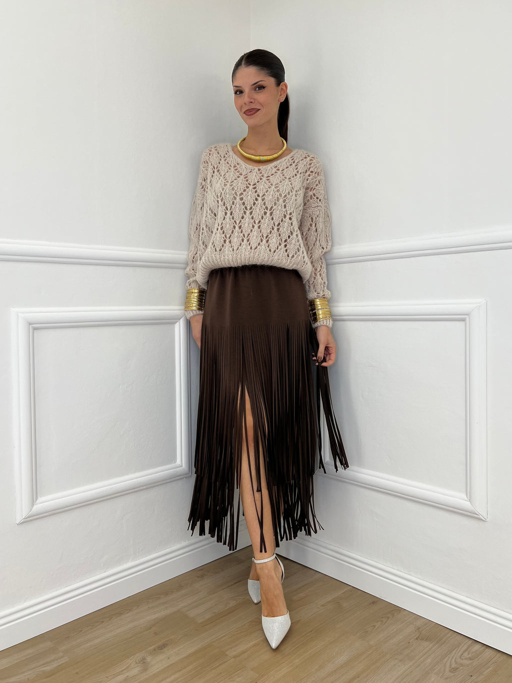 Gonna Viscosa Frange 5307 Moro