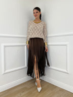 Gonna Viscosa Frange 5307 Moro