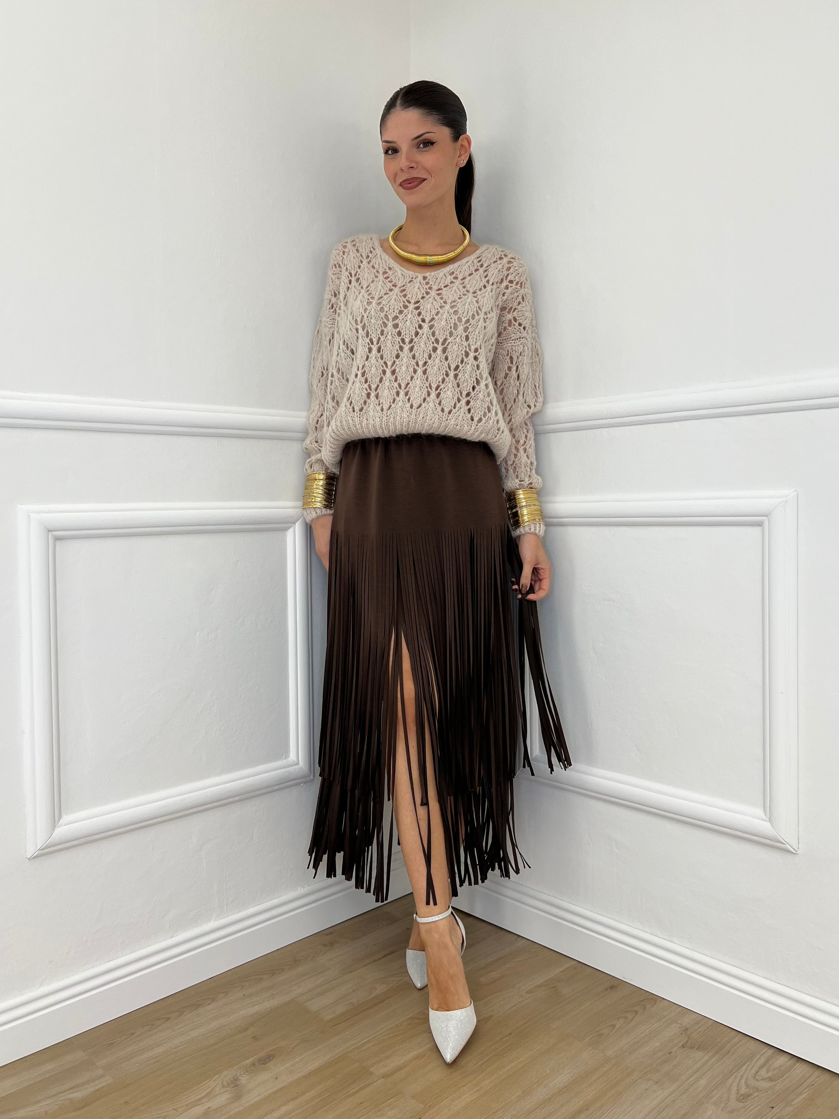 Gonna Viscosa Frange 5307 Moro