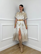 Abito Con Ricami In Lurex 18161 Panna