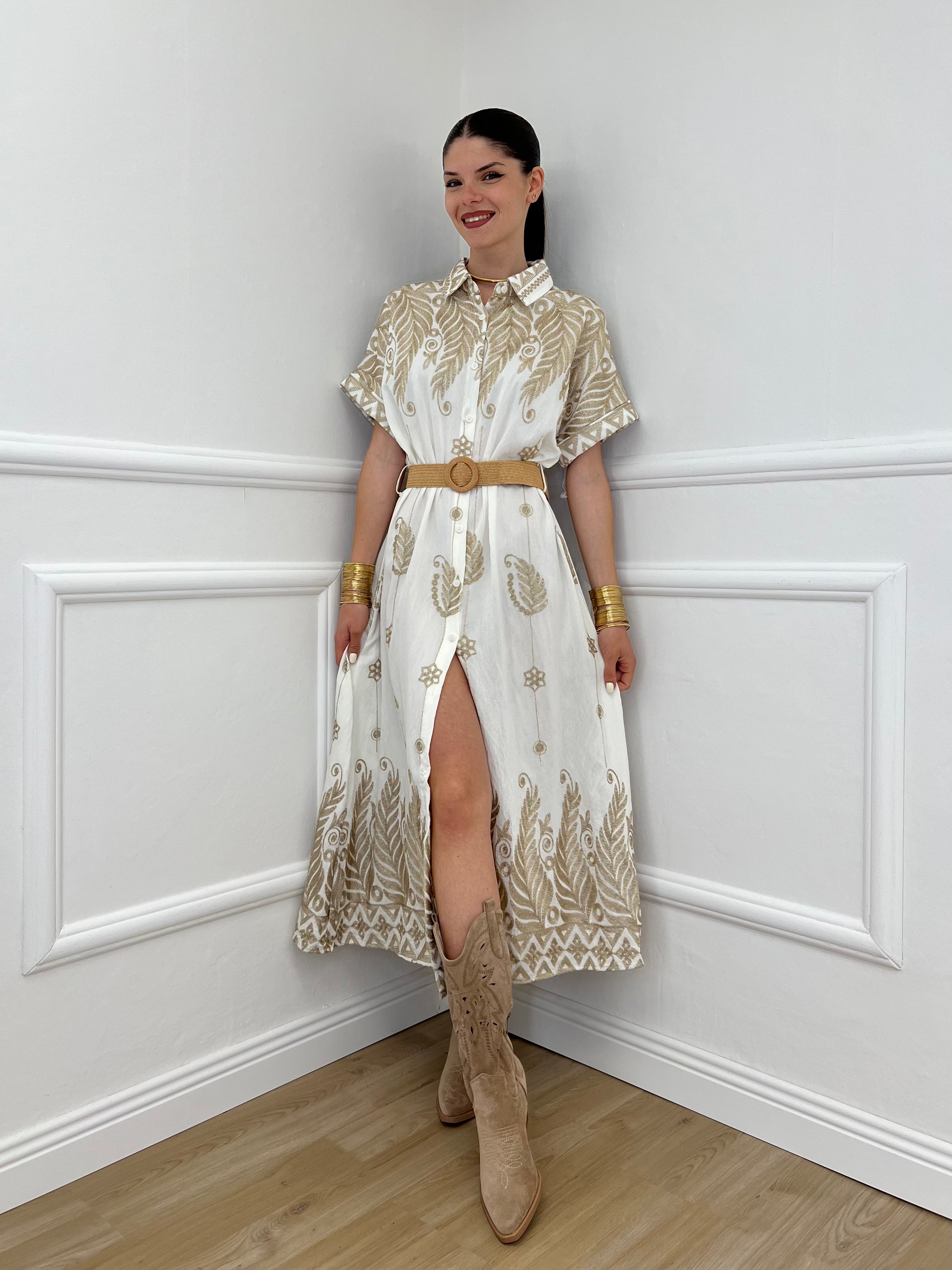 Abito Con Ricami In Lurex 18161 Panna