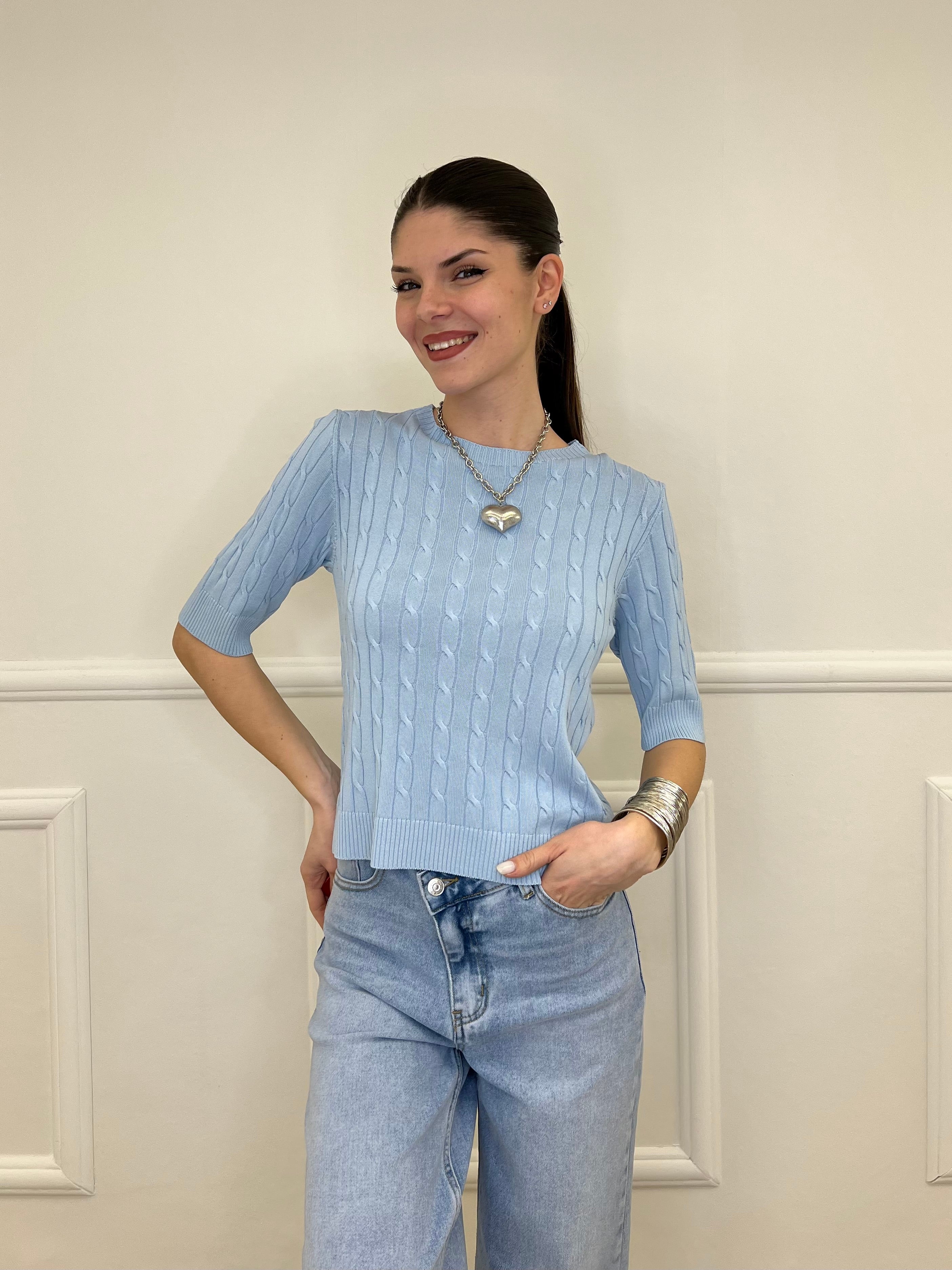 Maglia Trecce Barchetta 6524 Azzurro