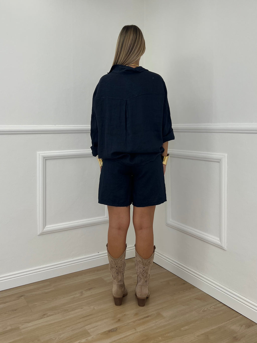 Camicia Scatoletta Lino 89303 Blu