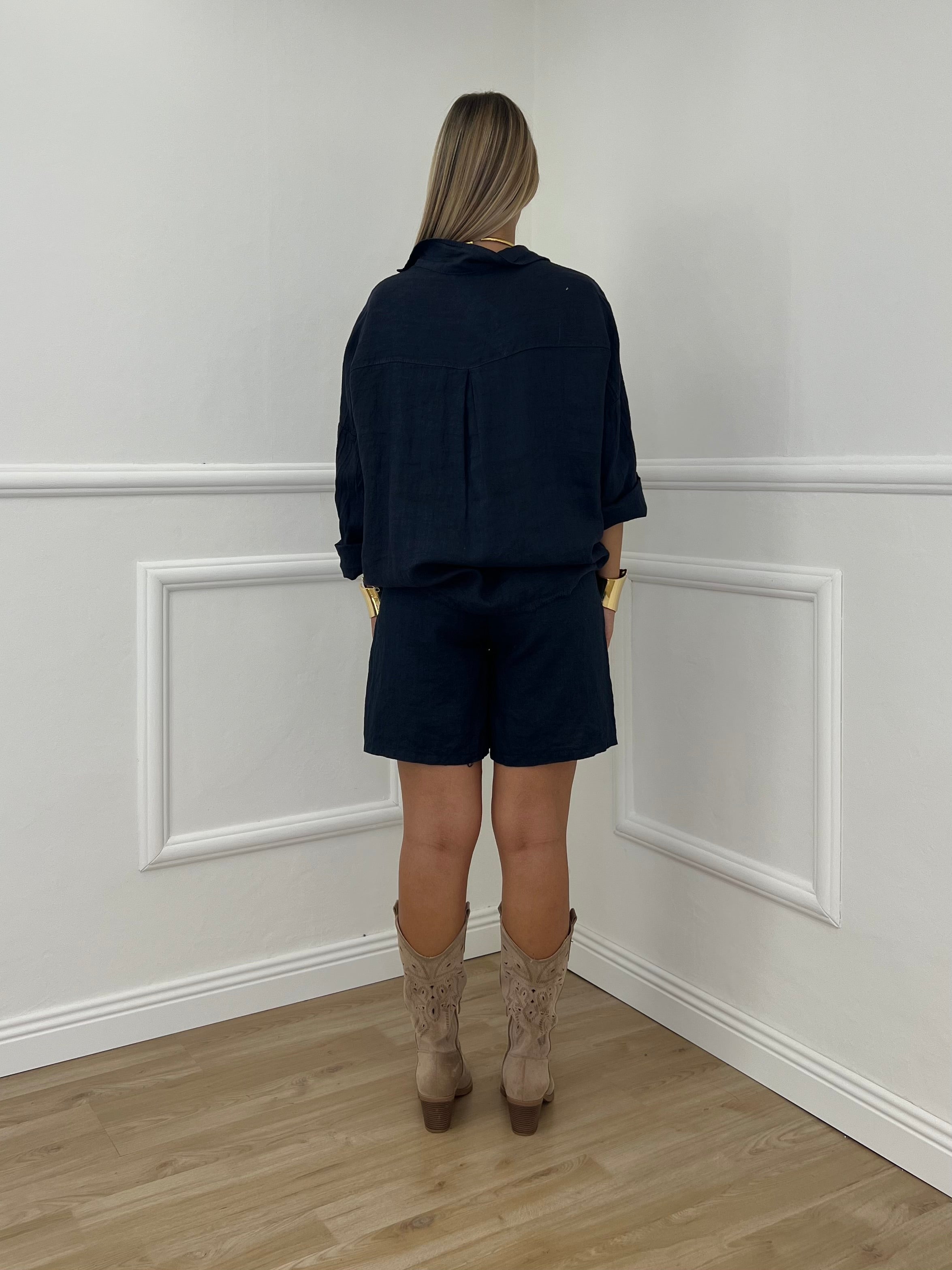 Camicia Scatoletta Lino 89303 Blu