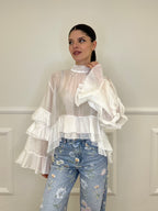 Blusa in Tencel a Balze 6108 Bianco