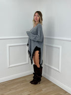 Maglia Lana Asimmetrica con Pizzo 25743 Grigio
