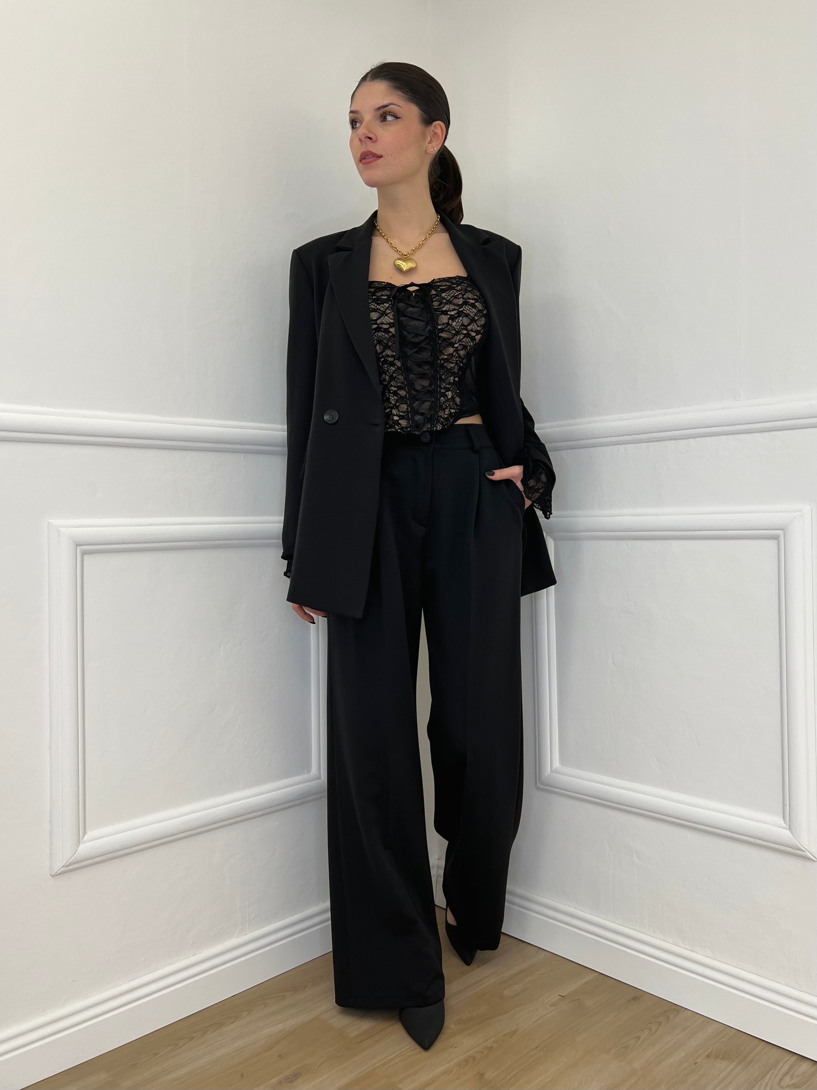 Top Bustier in Pizzo 7358 Nero