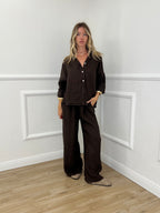 Camicia Scatoletta Lino 89303 Marrone