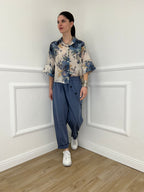 Camicia Tencel Crop Fiori 4099 Blu