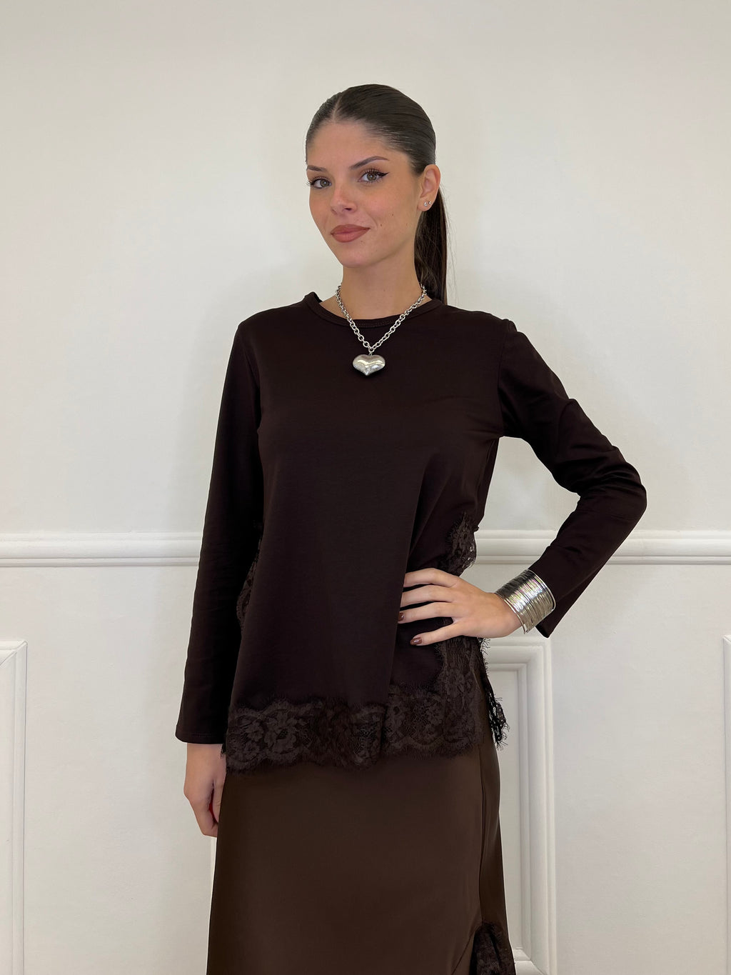 Maglia con Pizzo 55777 Moro