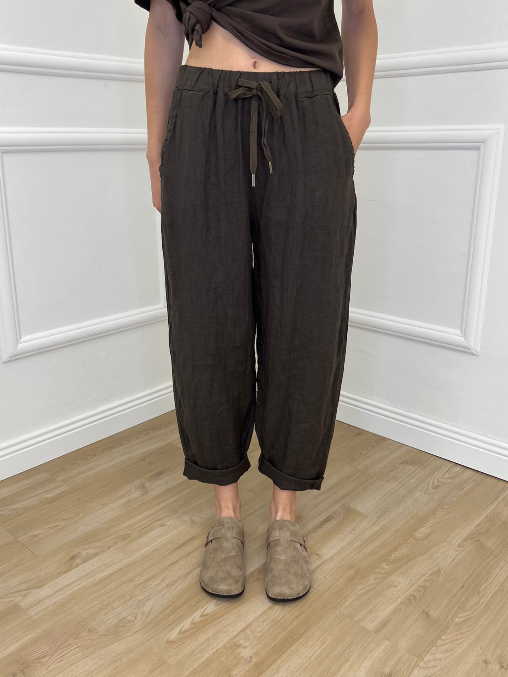 Pantalone Baggy Lino Coulisse 825772 Moro