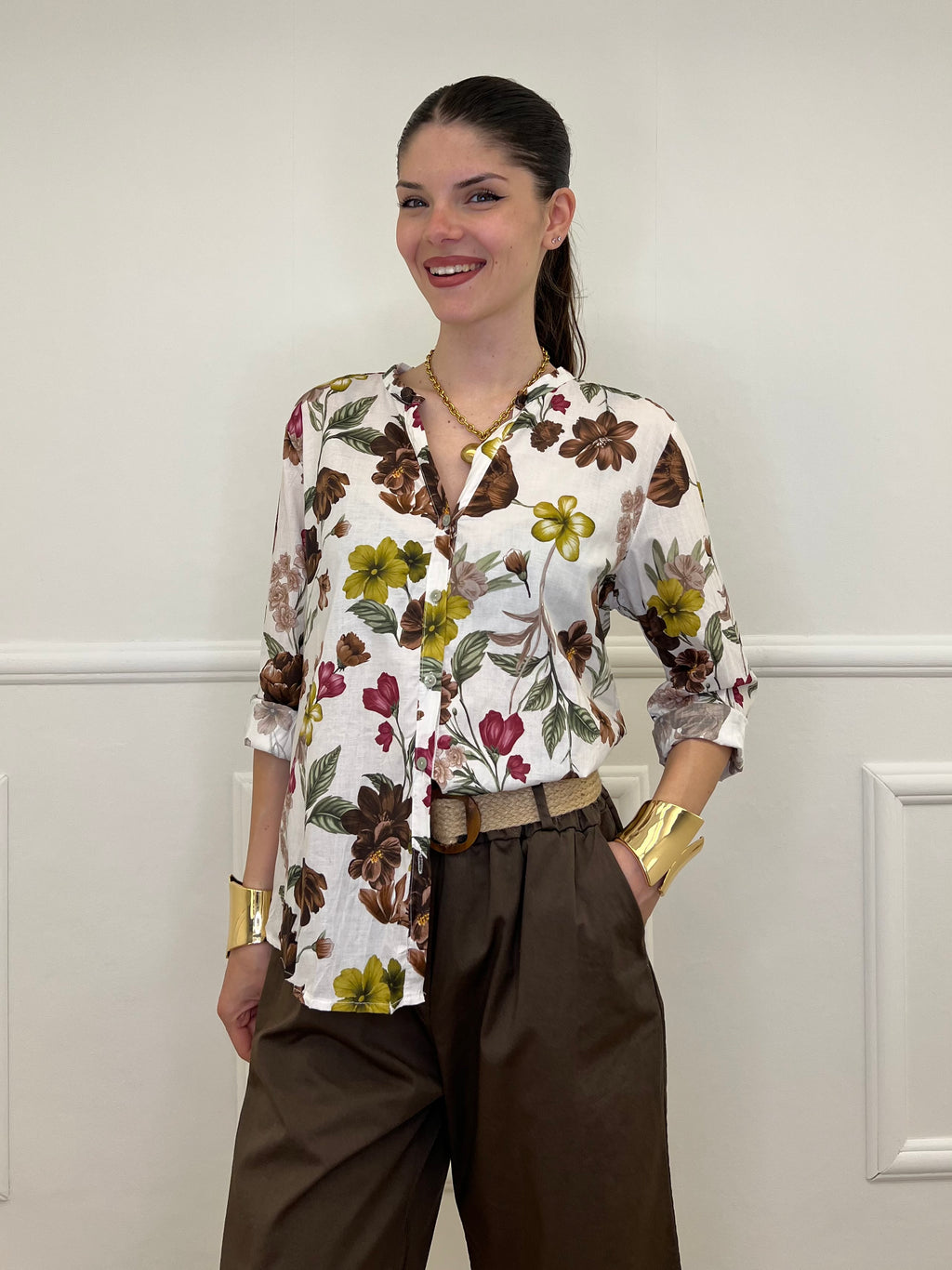 Camicia Fiori Strop Coreana 2588 Verde