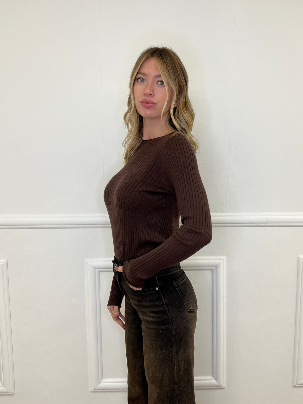 Maglia Slim a Costine KH1711 Marrone