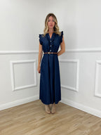 Abito Lungo Chambray Rouches 2631 Blu
