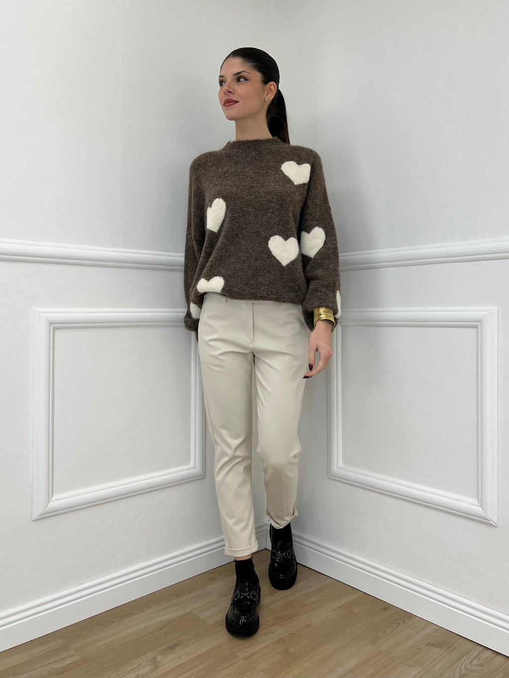 Maglia Shetland Cuori 2405 Moro