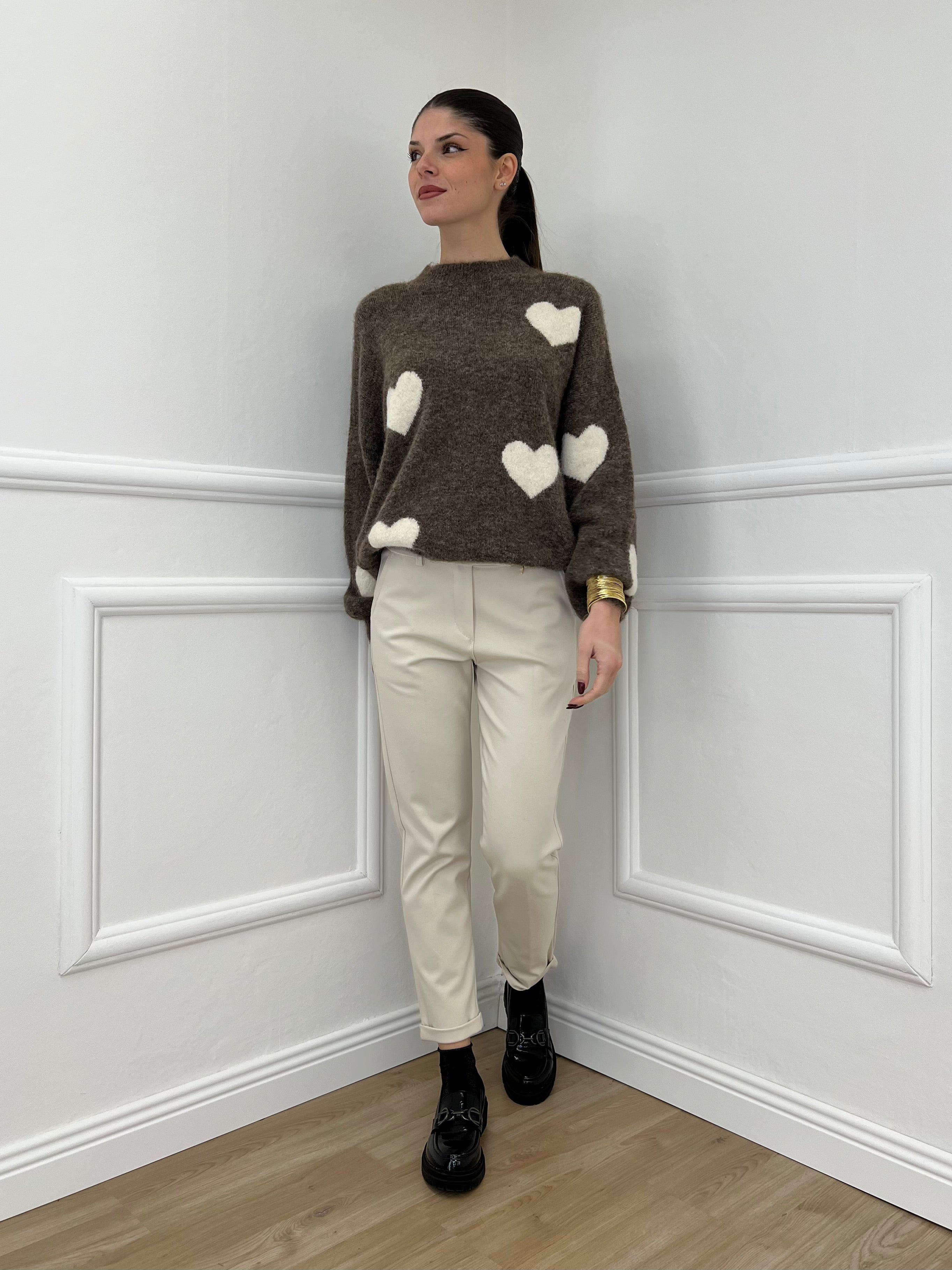 Maglia Shetland Cuori 2405 Moro