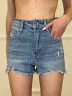Shorts Denim Sfrangiato Con Strass 6632