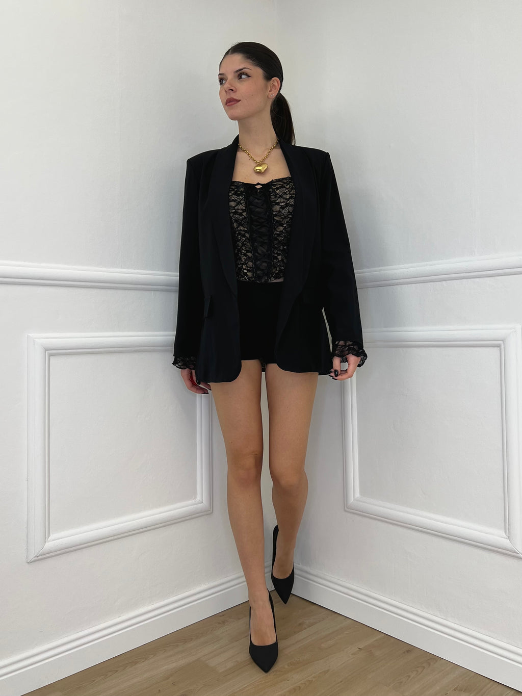 Top Bustier in Pizzo 7358 Nero