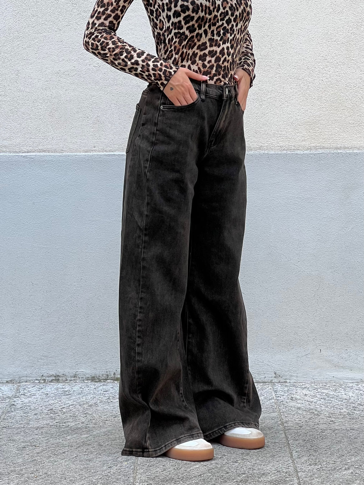 Jeans Palazzo Stonewash 9388 Marrone