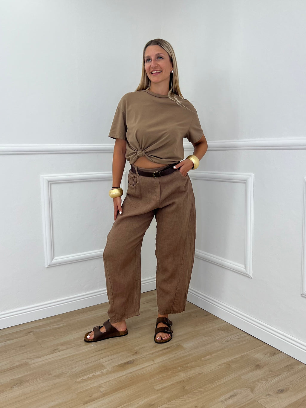 Pantalone Balloon Lino 6135 Coccio