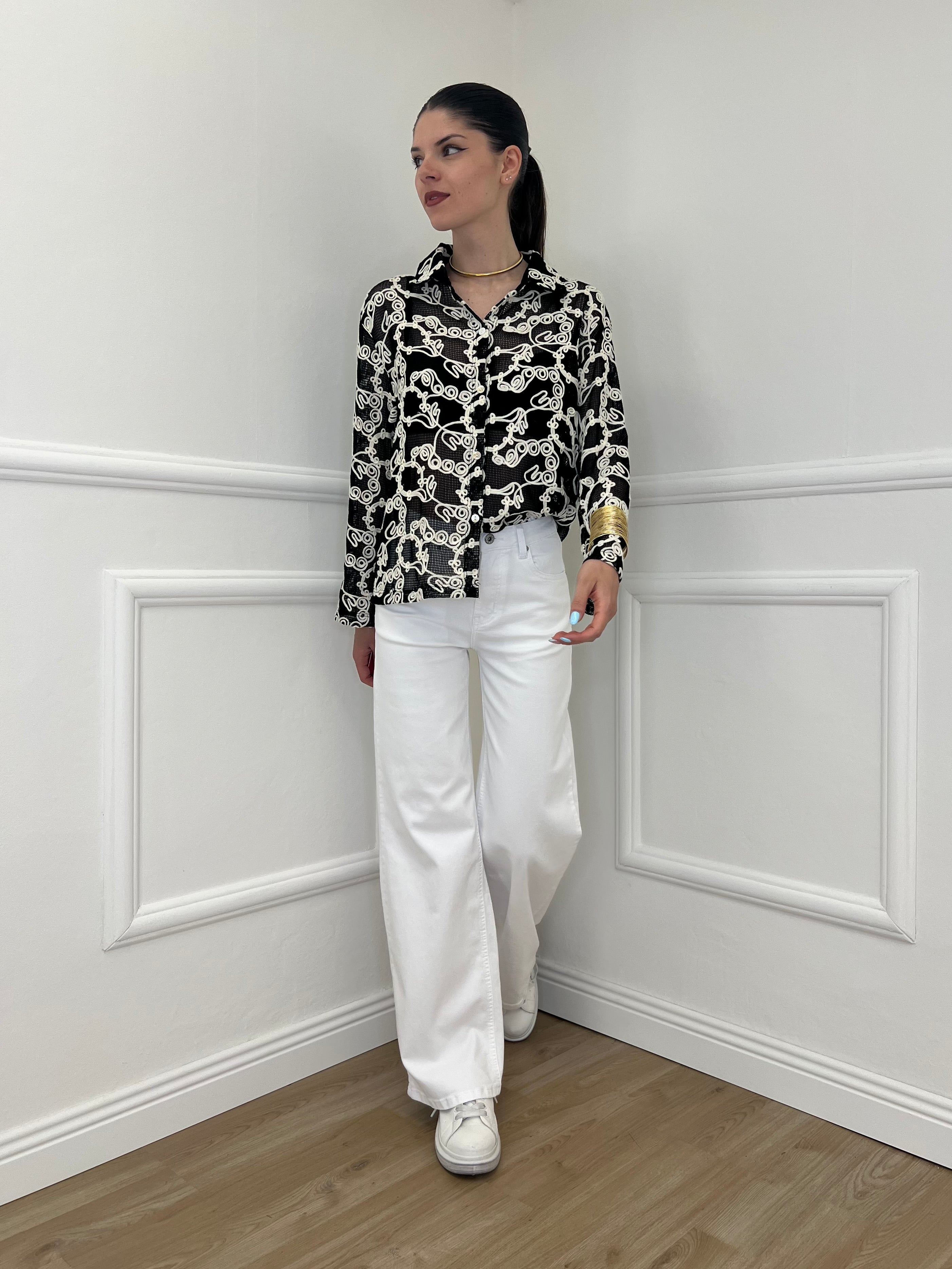Camicia Traforata Ricami 38069 Nero