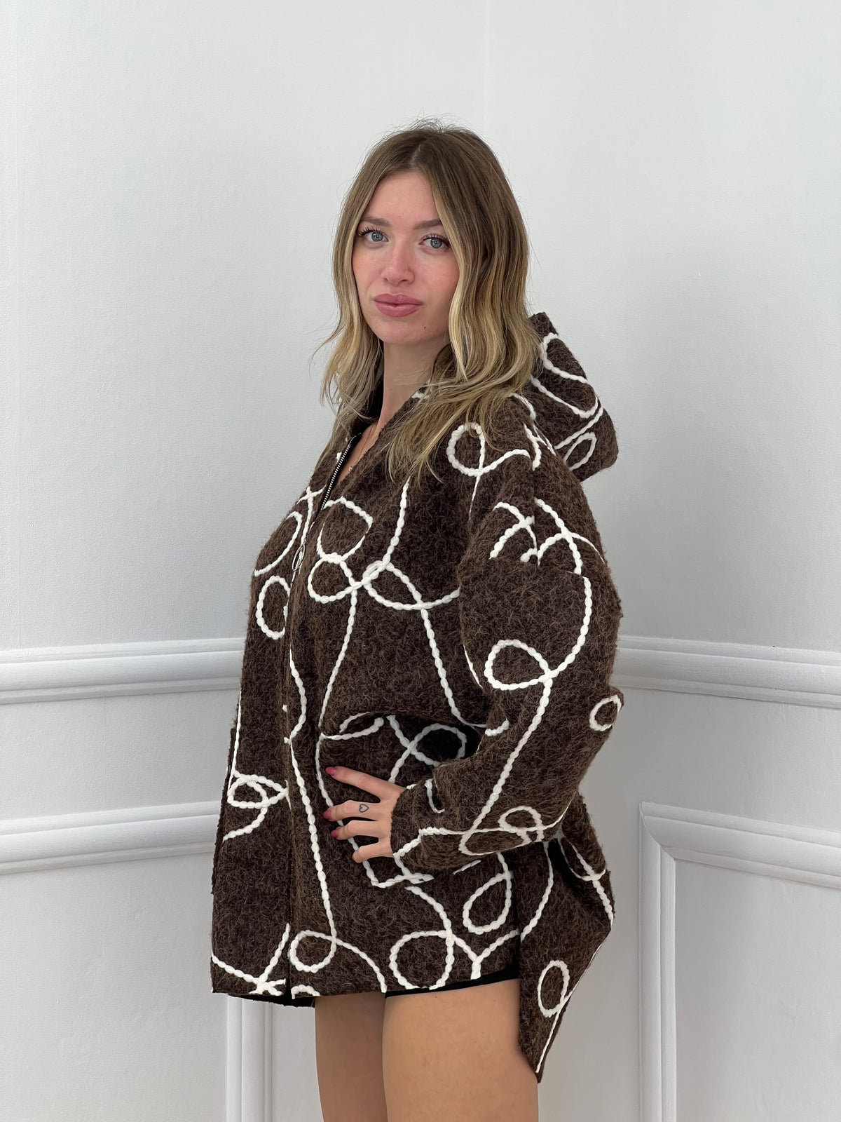 Giacca Ricami e Zip 5075 Marrone