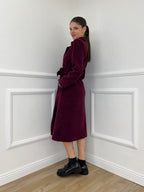Cappotto Bouclé Cintura 91022 Burgundy