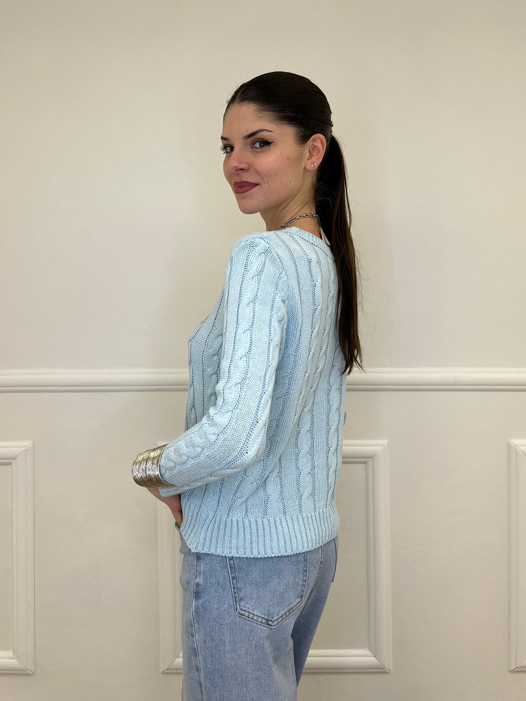 Maglia Trecce FE26122 Azzurro