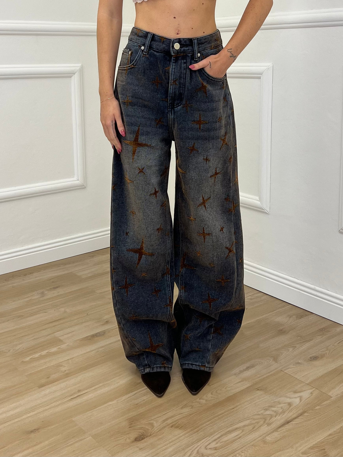 Jeans Barrel Floccato Stelle 9185 Blu