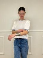 Maglia Profili a Contrasto 2780 Bianco e Blu