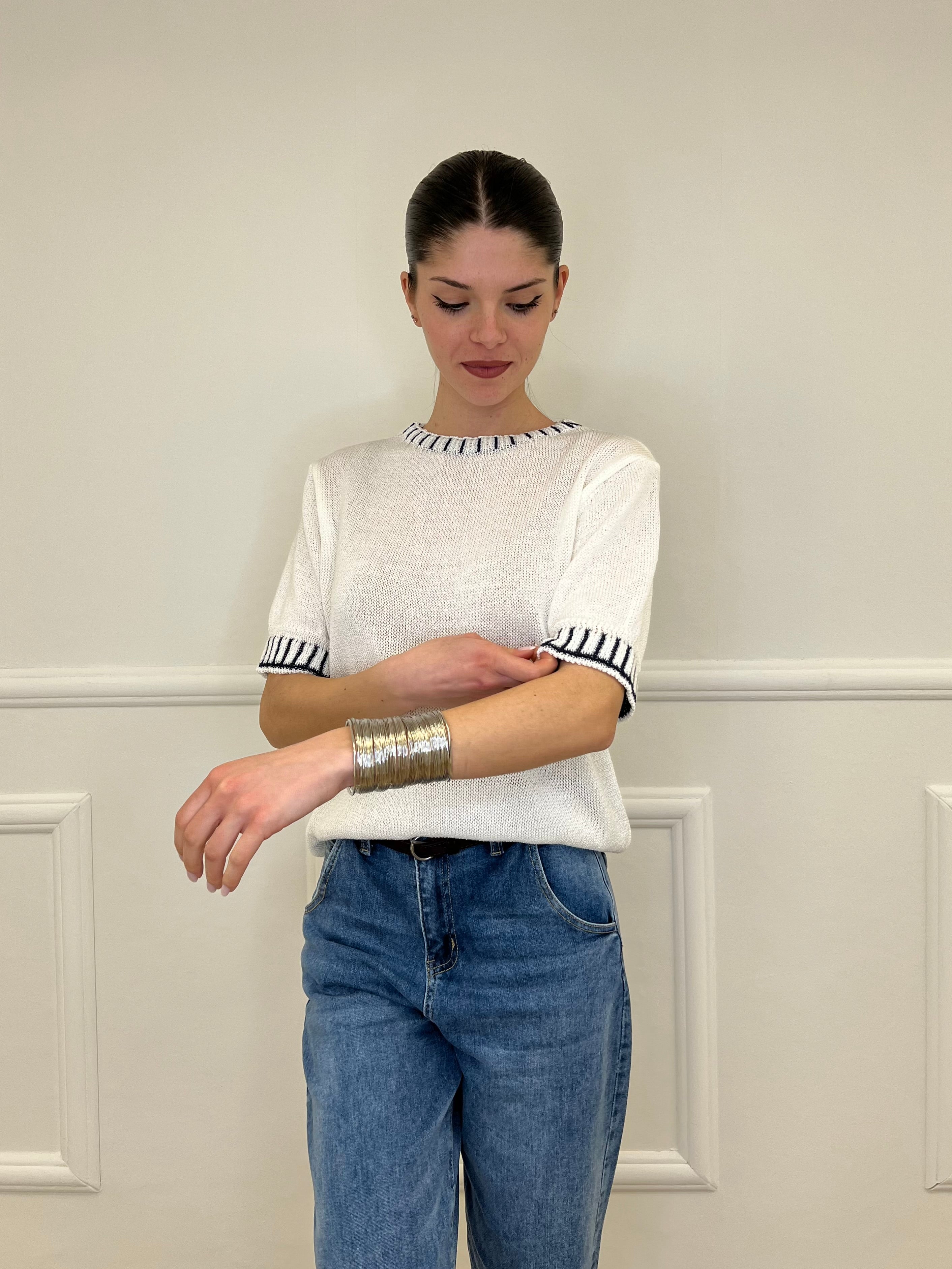 Maglia Profili a Contrasto 2780 Bianco e Blu