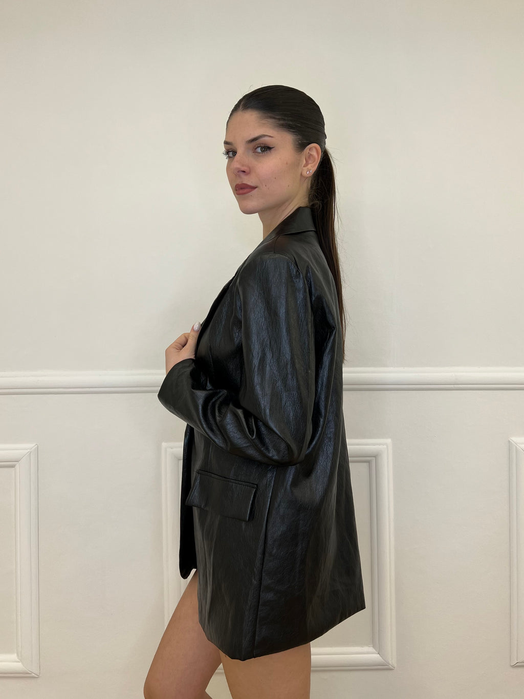 Blazer Oversize in Eco Pelle 30551 Nero