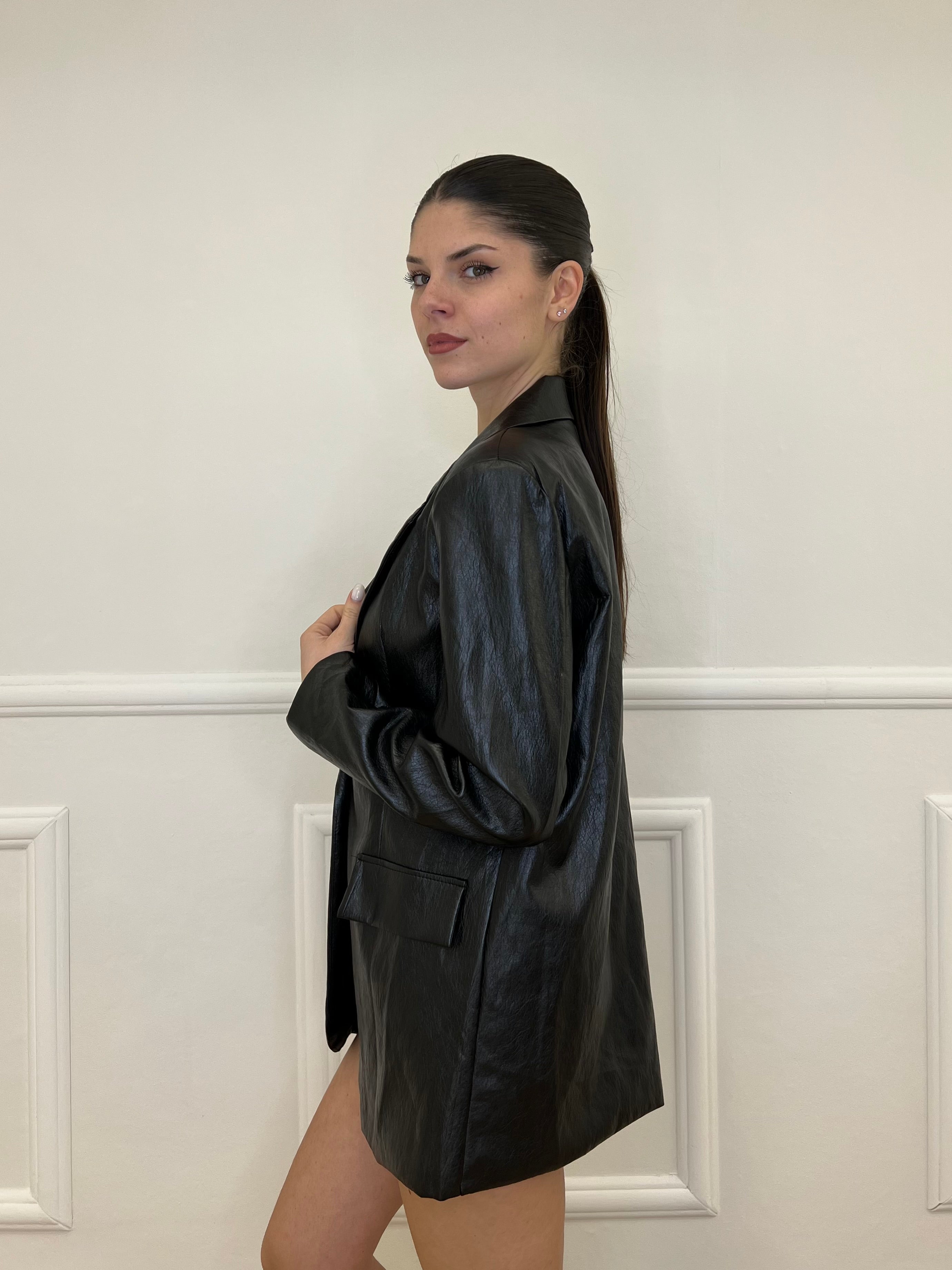 Blazer Oversize in Eco Pelle 30551 Nero