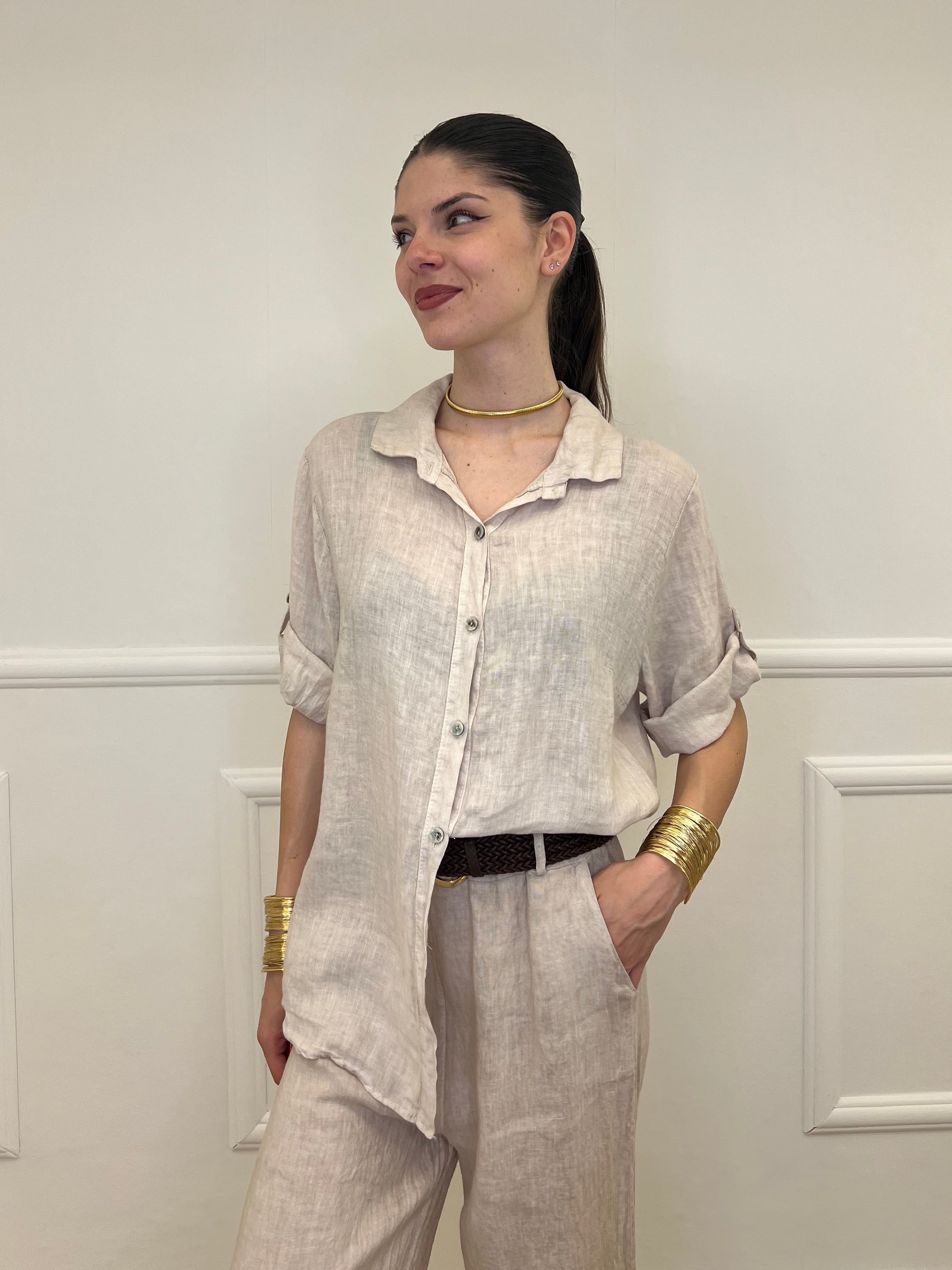 Camicia Maniche 3/4 in Lino 89517 Beige