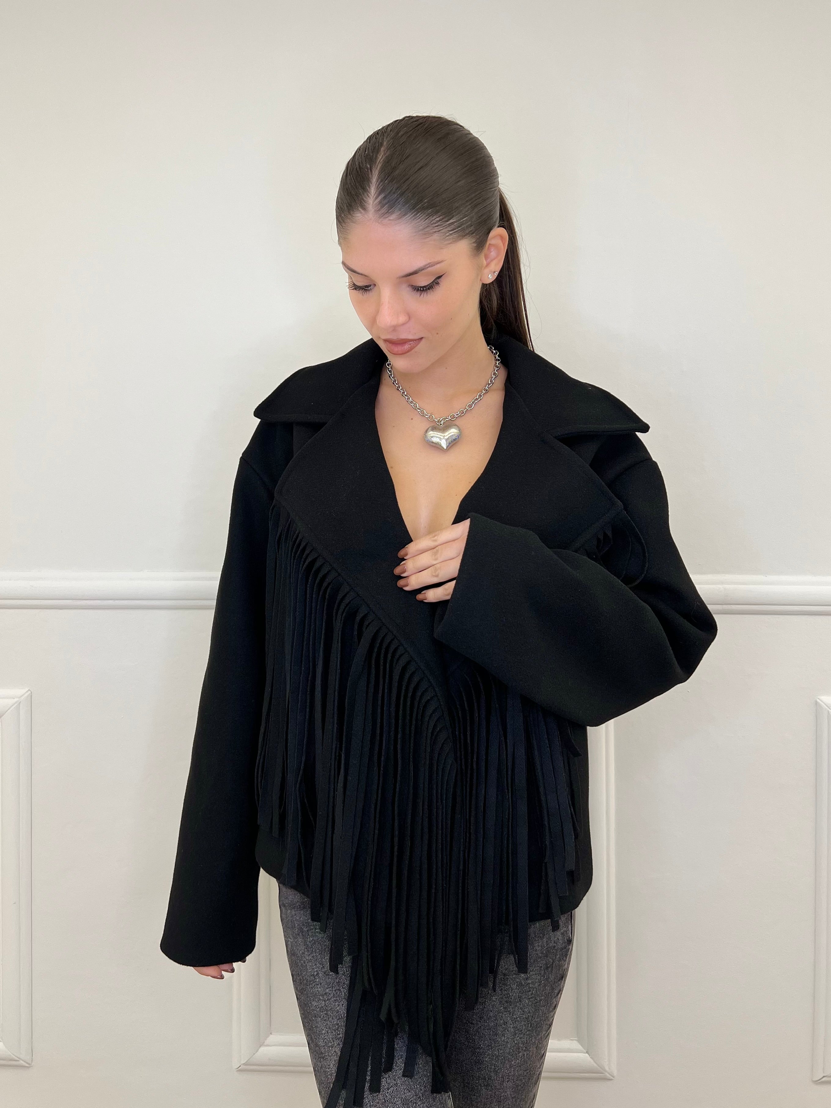 Giacca Cappotto Frange 11903 Nero