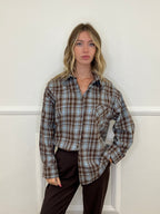 Camicia Check Strass 19108 Azzurro e Marrone