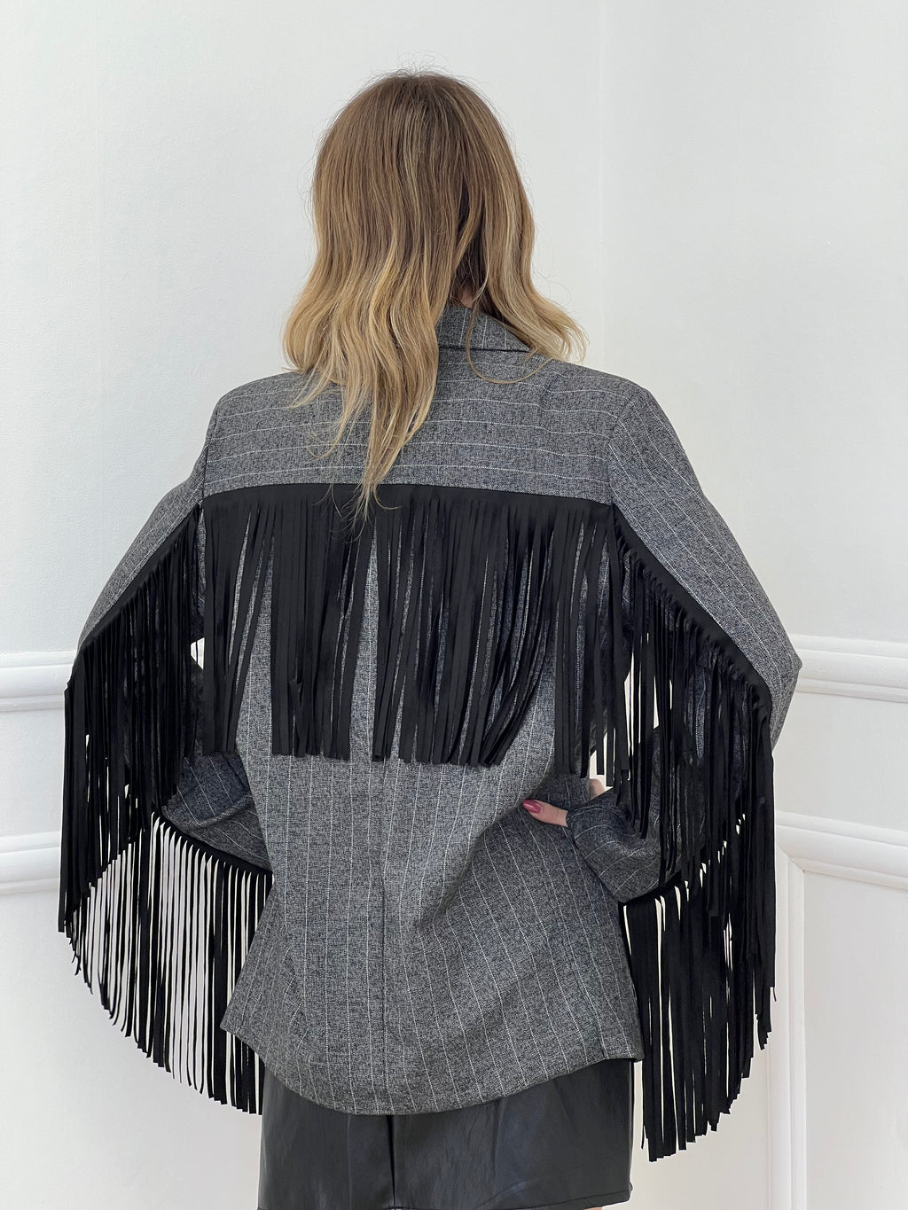 Blazer a Righe con Frange 4705 Grigio