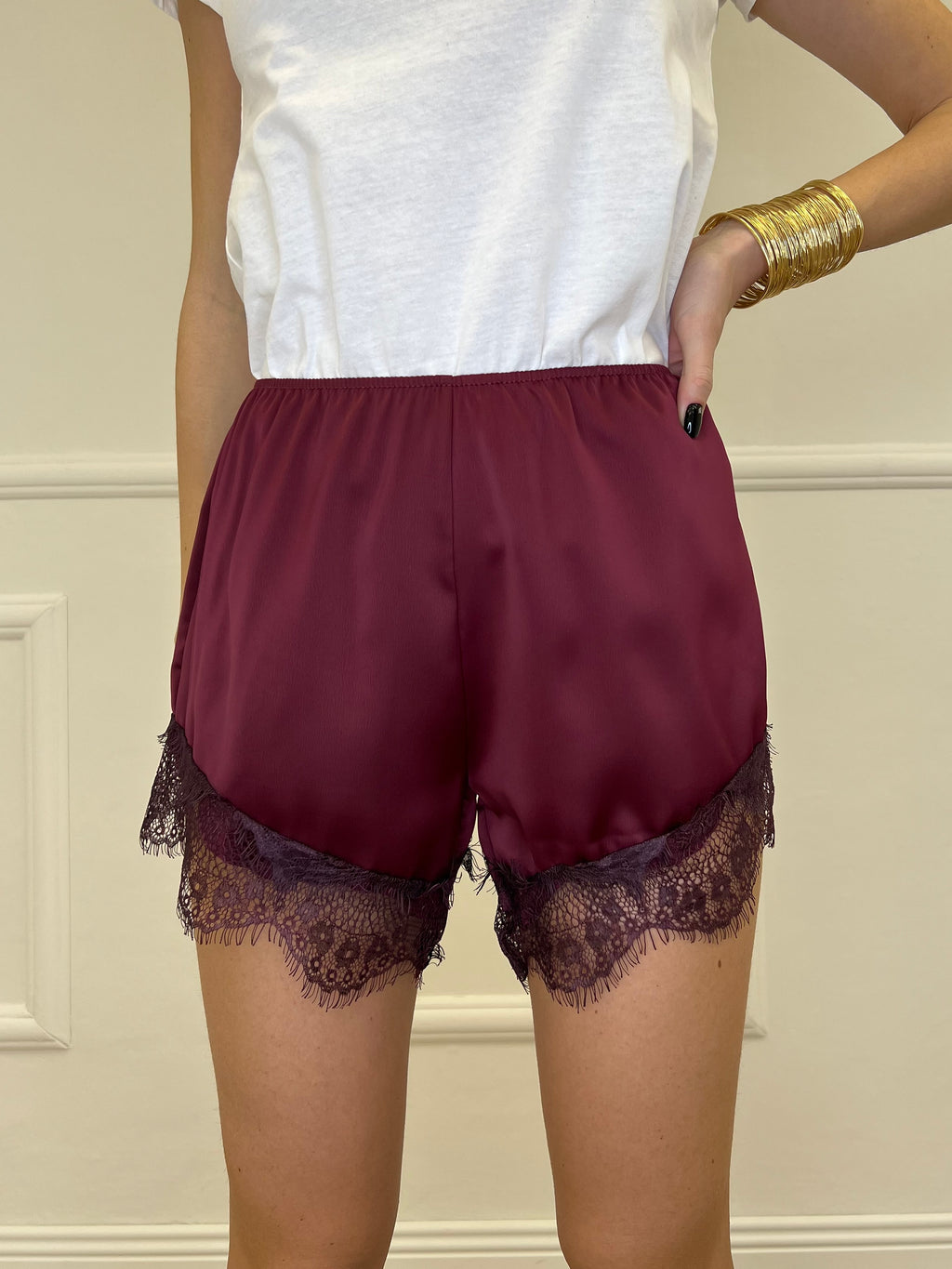Shorts Lingerie Pizzo L337 Burgundy