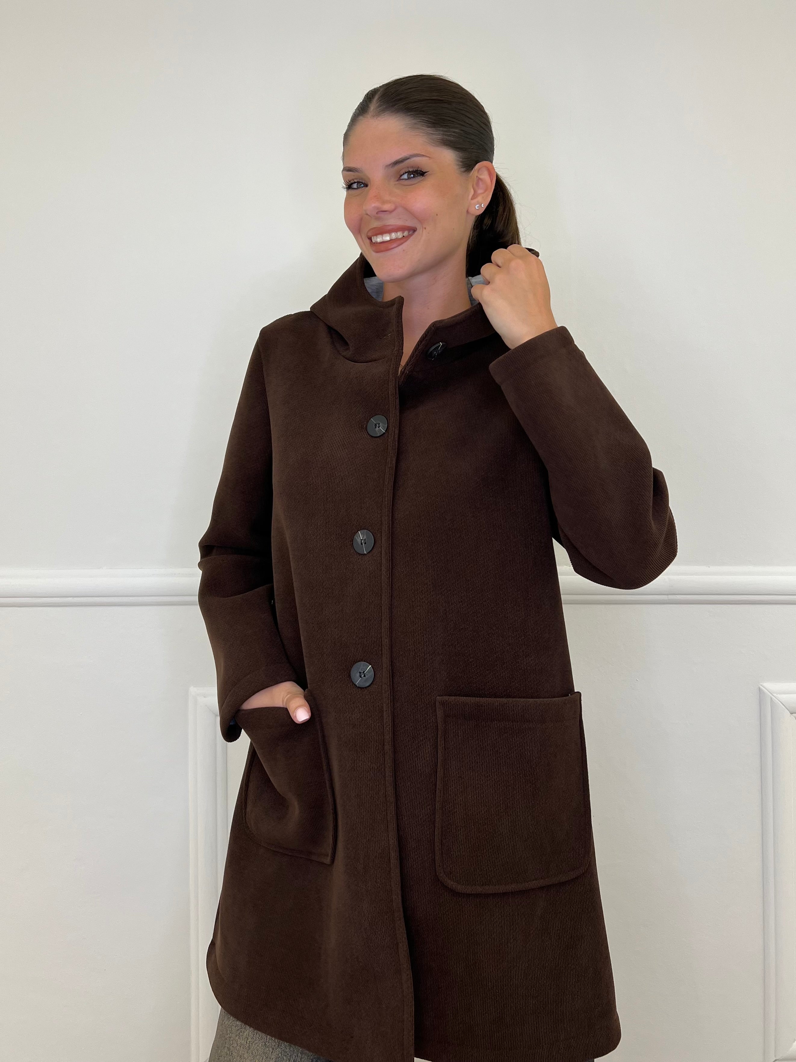 Cappotto Neoprene Cappuccio 25761 Caffè - Bazar Abbigliamento