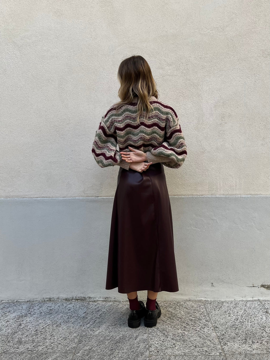 Gonna Midi Ecopelle 8066 Burgundy