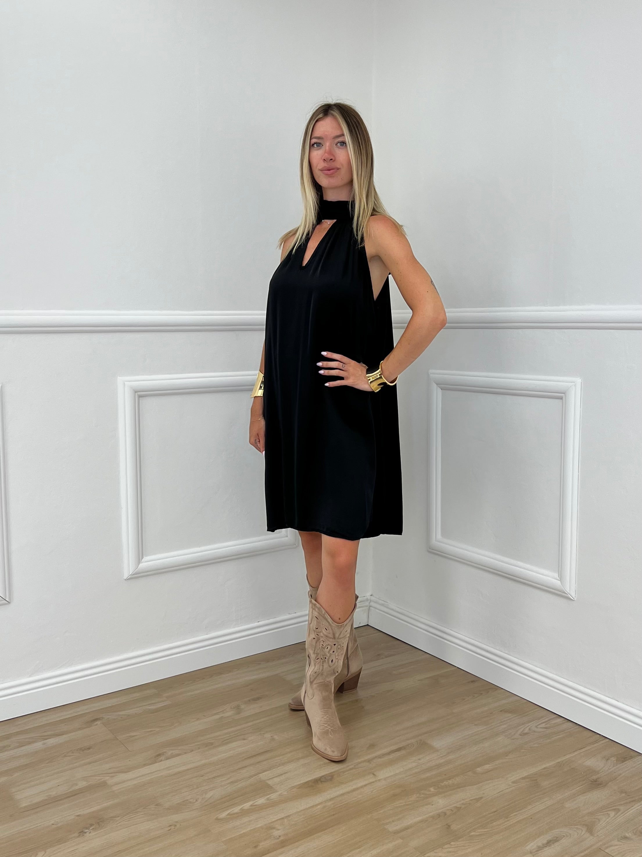 Vestito Halter In Raso Di Viscosa 9535 Nero