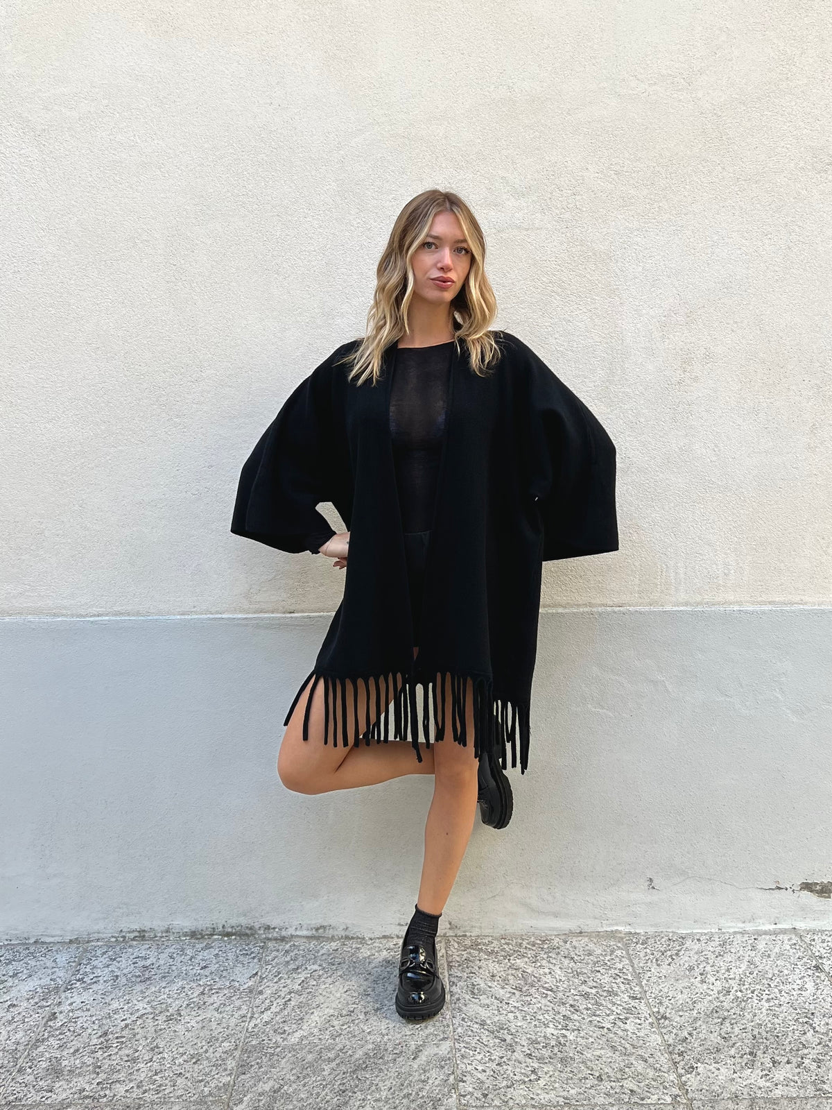 Cardigan Aperto con Frange 5256 Nero