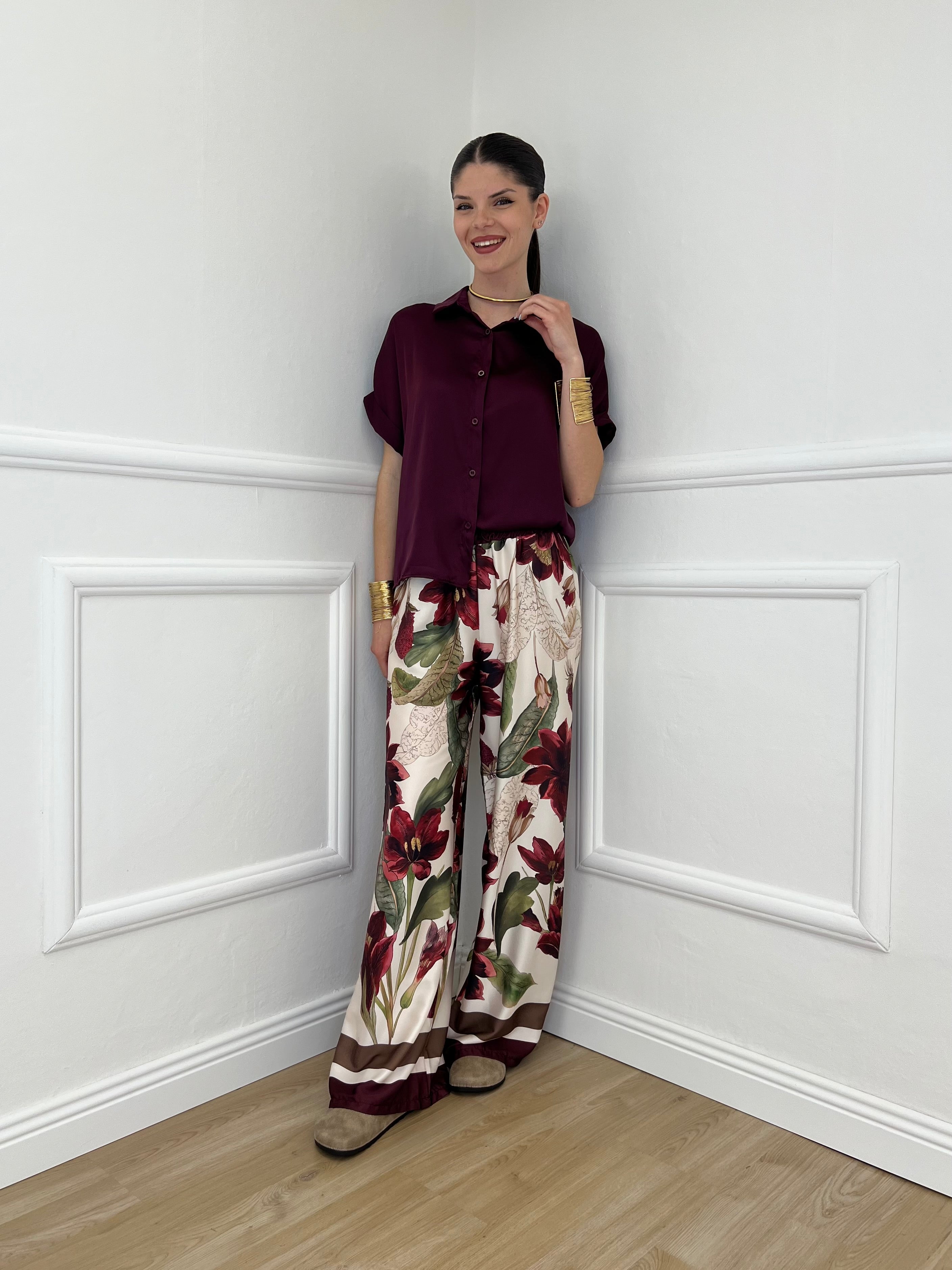 Completo Satin Pantalone Fantasia 17397 Burgundy