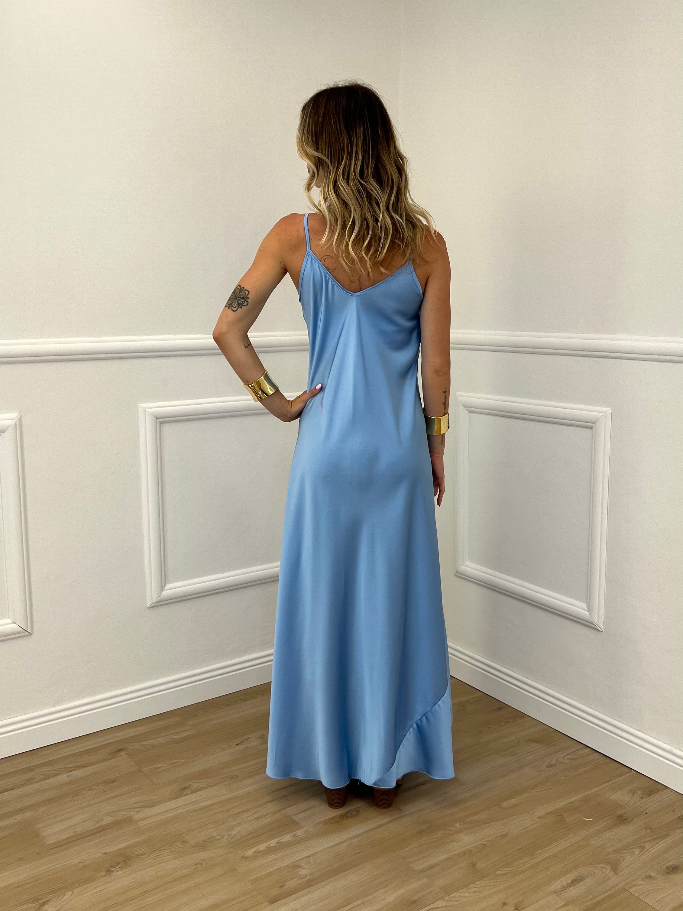 Vestito Satinato 1072 Azzurro